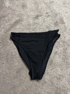 Refuge Black Bikini Bottom Mesh High Cut Cheeky Swimwear NWT SIZE S